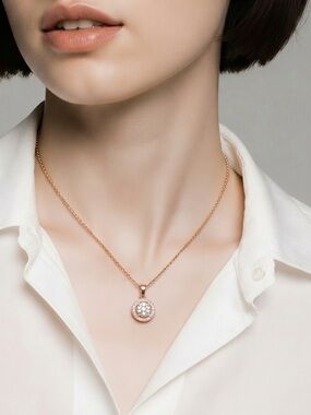 Rose Gold Halo Pendant Necklace with Crystal Accent